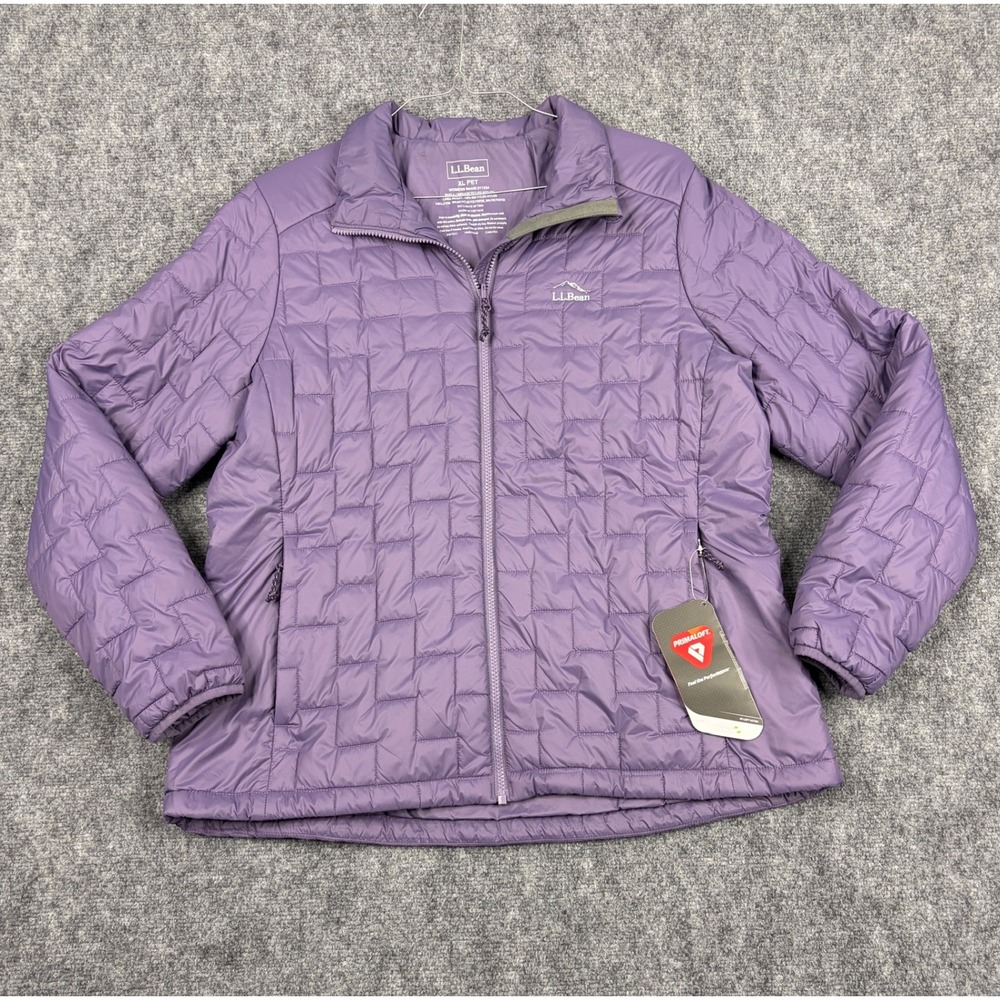 LL Bean WomensXLPetite Primaloft Quilted Jacket Purple 511234 FullZip Puffer-NWT